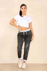 Italian Plain Drawstring Cotton Joggers For Women  - Dropwear
